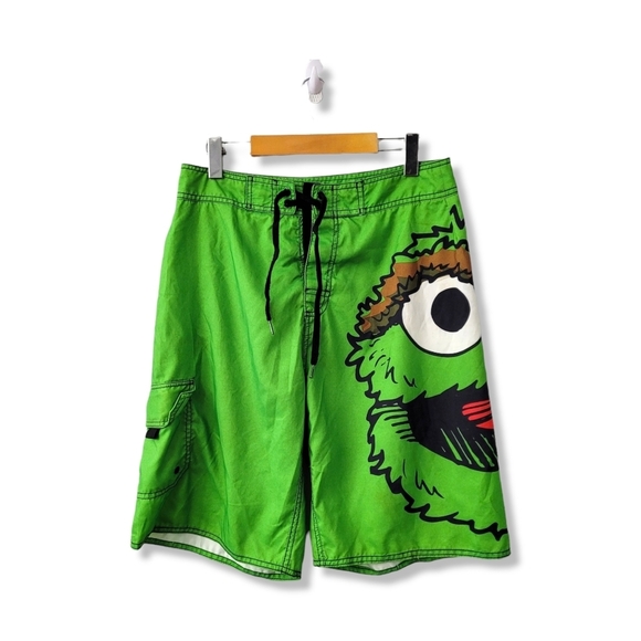 Sesame Street Other - Sesame Street Board Shorts OSCAR THE GROUCH Men's 32 Green Swim Trunks Surf Fun!